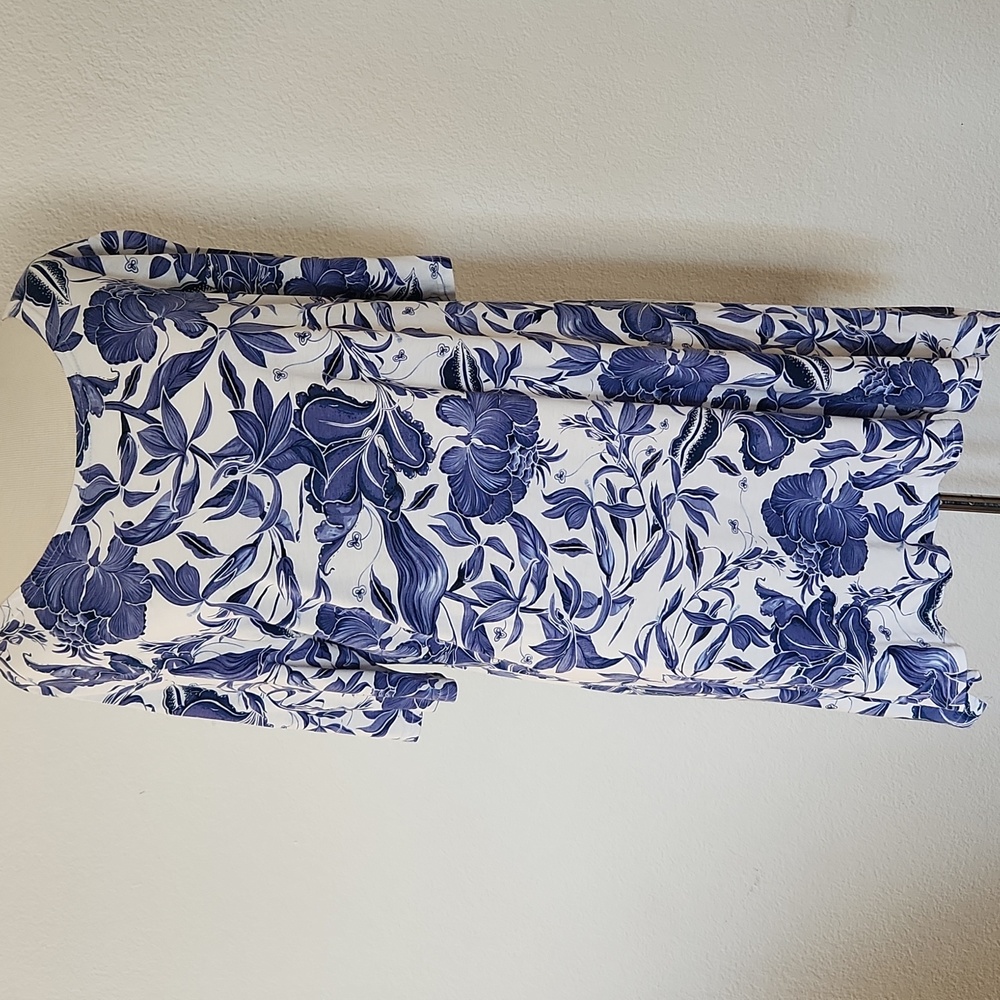 NorthStyle Womens Blue Floral 1/4 Sleeve Tunic Mini Dress Size Medium